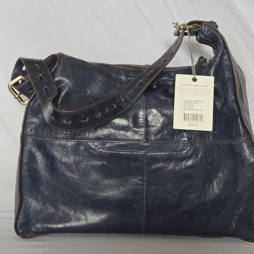 HOBO Blue Leather Hobo Bag with Slouchy Design